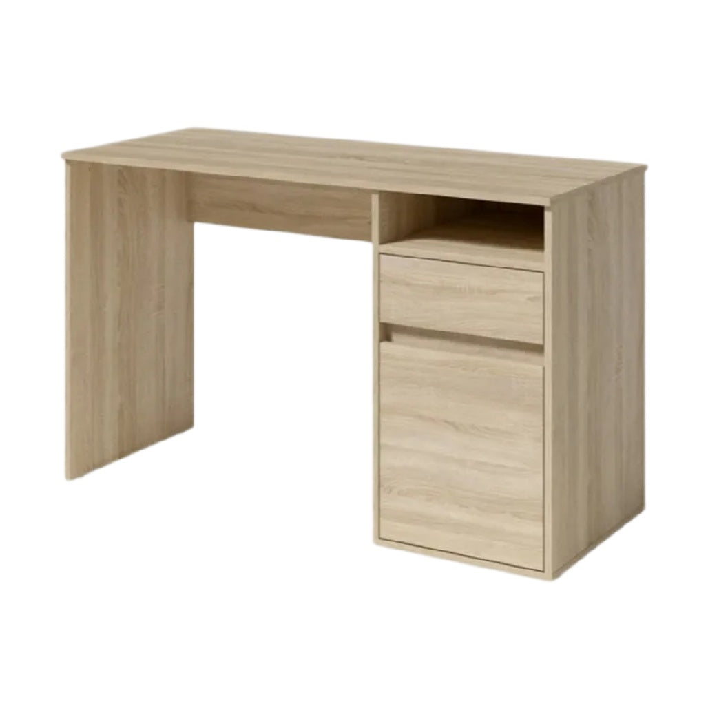 **Bureau en bois avec tiroirs et rangement intégré**