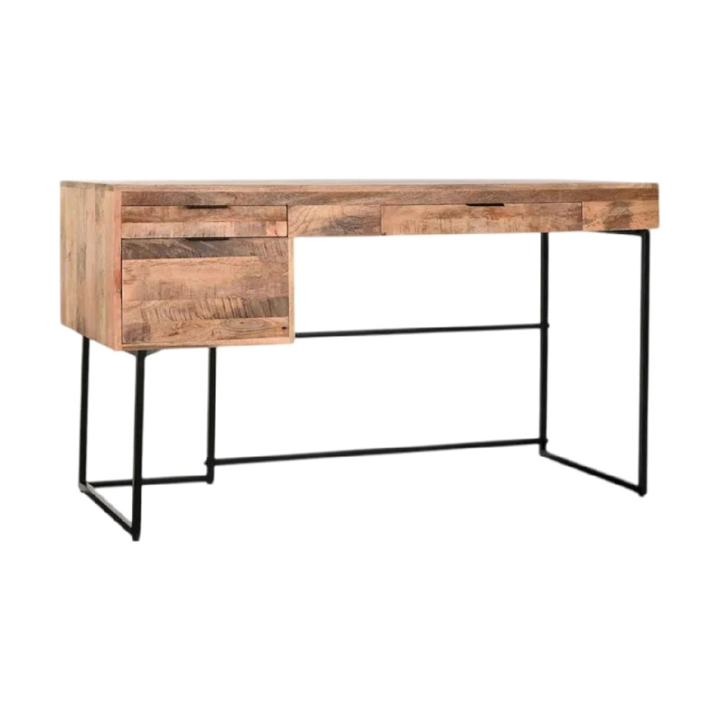 **Bureau en bois avec tiroirs et structure métallique**